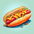 French tasty hotdog on color bright background