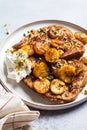 French toast with caramelized banana and pistachios