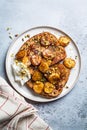 French toast with caramelized banana and pistachios