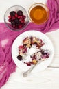 French toast casserole with berries and vanilla ice cream on white wooden background Royalty Free Stock Photo