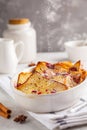 French toast casserole with raspberries, powdered sugar and cinnamon. Royalty Free Stock Photo