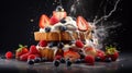 French Toast with cream icecream and berries on dark moody background