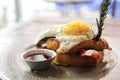 French Toast Eggs and Bacon Breakfast Brekkie Stack