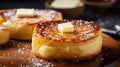 A French toast English muffin is a muffin dipped in sweet batter, topped with syrup, sugar or fruit Royalty Free Stock Photo