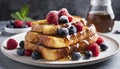 French toast with fresh berries and honey for breakfast