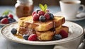 French toast with fresh berries and honey for breakfast Royalty Free Stock Photo