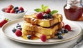 French toast with fresh berries and honey for breakfast