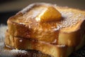 French toast with honey and butter on a black plate, closeup Royalty Free Stock Photo