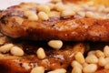 French toast with honey syrup croutons pine nuts breakfast sweet dessert selective soft focus Royalty Free Stock Photo