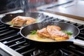 french toast on a skillet, mid-cooking process