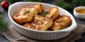 French toasts or rabanadas in dish on the table Royalty Free Stock Photo