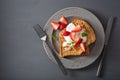 French toasts with yogurt and strawberries for breakfast Royalty Free Stock Photo