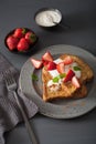 French toasts with yogurt and strawberries for breakfast Royalty Free Stock Photo