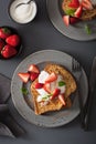 French toasts with yogurt and strawberries for breakfast Royalty Free Stock Photo