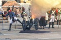 French troops firing cannon on the battlefield during the Representation of the Battle of Bailen