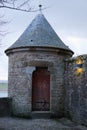 French turret red door medieval mont Saint-michel distressed antique european architecture