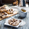 French vanilla meringue with chocolate and caramel, sweet cake, Royalty Free Stock Photo