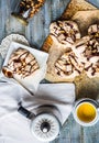 French vanilla meringue with chocolate and caramel, sweet cake, Royalty Free Stock Photo