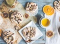 French vanilla meringue with chocolate and caramel, top view Royalty Free Stock Photo