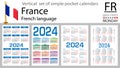 French vertical set of pocket calendar for 2024. Week starts Monday
