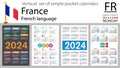 French vertical set of pocket calendar for 2024. Week starts Monday