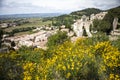 French village/church view with flowers, provence, Royalty Free Stock Photo