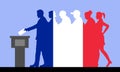 French voters crowd silhouette like France flag by voting for election