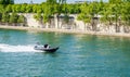 French water policemen in a speed boat on the river Seine Royalty Free Stock Photo