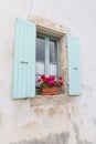 French window with blue blinds Royalty Free Stock Photo