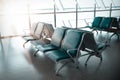 French windows of the airport terminal chairs Royalty Free Stock Photo