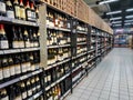 French wine section of a supermarket, Western wine section.