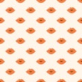 French woman lips and kisses seamless pattern for Valentines day design. Pink kissing lips pink romantic lipstick mouth