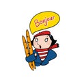 French woman wearing red beret hat holding baguettes illustration