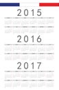 French 2015, 2016, 2017 year vector calendar