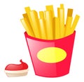 Frenchfries and ketchup on white background