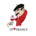 Frenchman drinks wine. Vintage hand drawn postcard, vector illustration