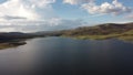 Frenchman Lake reservoir in California west shore drone high POV photo lots of clouds in the sky Royalty Free Stock Photo