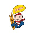 French man wearing red beret hat holding baguettes illustration