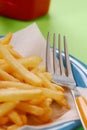 Frensh fries potatoes dish and fork