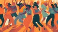 The frenzied and high-energy movements of a dance party with people of all ages and backgrounds moving created with Generative AI