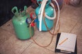 Freon gas balloons with pressure meter