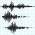 Frequency seismograph waves, seismogram, earthquake graphs. Seismic wave vector set Royalty Free Stock Photo