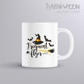 Frequent flyer - fun lettering for halloween with Witch s Hat. Illustration with coffee mug mockup Royalty Free Stock Photo