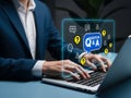 Frequently asked questions concept featuring Q&A interface and help icons on laptop screen Royalty Free Stock Photo