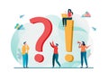 Frequently asked questions concept. Question answer metaphor. Vector illustration background. Flat cartoon character Royalty Free Stock Photo