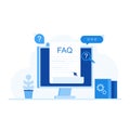 Frequently asked questions FAQ banner. Computer with question icons, search answers. Modern flat style vector illustration Royalty Free Stock Photo