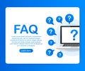 Frequently asked questions FAQ banner. Computer with question icons. Vector illustration. Royalty Free Stock Photo