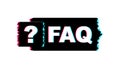 Frequently asked questions FAQ banner. Glitch icon. Computer with question icons. Vector illustration. Royalty Free Stock Photo