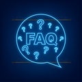 Frequently asked questions FAQ banner. Neon icon. Computer with question icons. Vector illustration Royalty Free Stock Photo