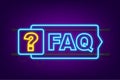 Frequently asked questions FAQ banner. Neon icon. Computer with question icons. Vector illustration Royalty Free Stock Photo